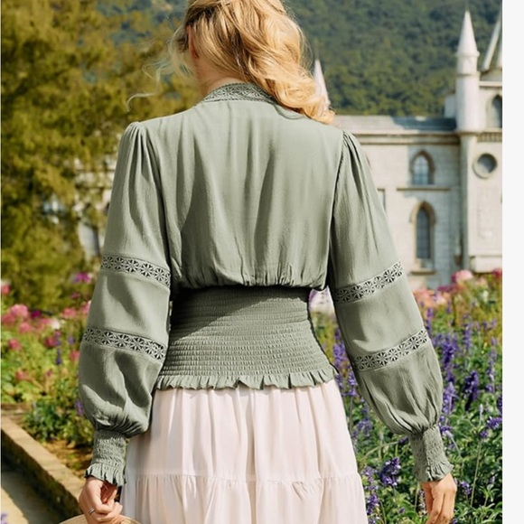 Scarlet Darkness Women's Renaissance Peasant Blouse V Neck Lantern Sleeve NWT - Picture 5 of 12